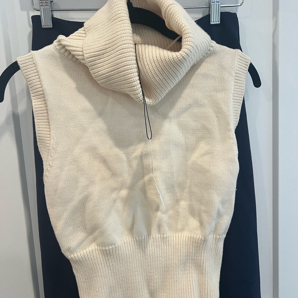 Zara Cream Sleeveless Turtleneck Ribbed Knit Top - Picture 8 of 8